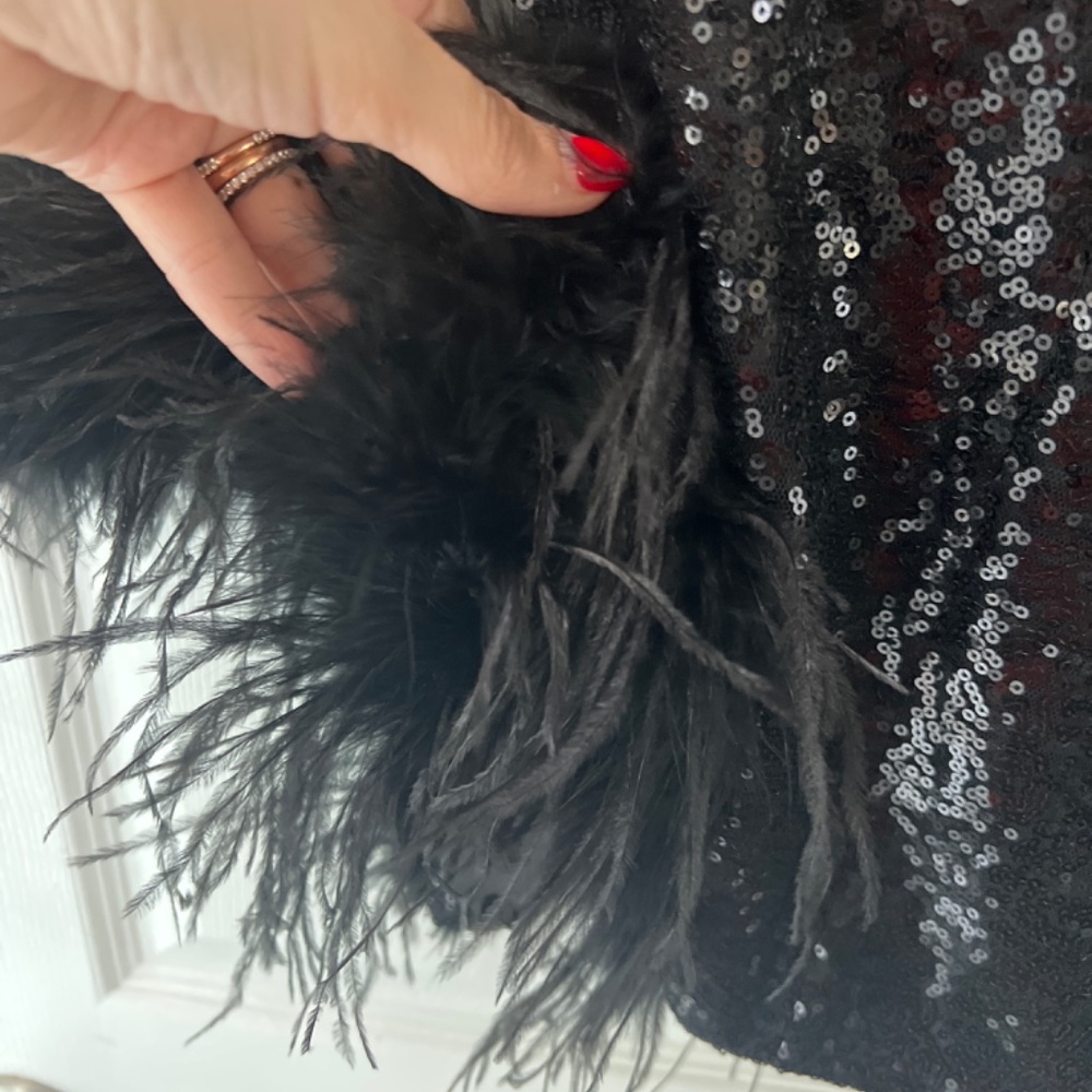 Sequin Feather Cuff Blazer Dress - Black - Picture 6 of 6